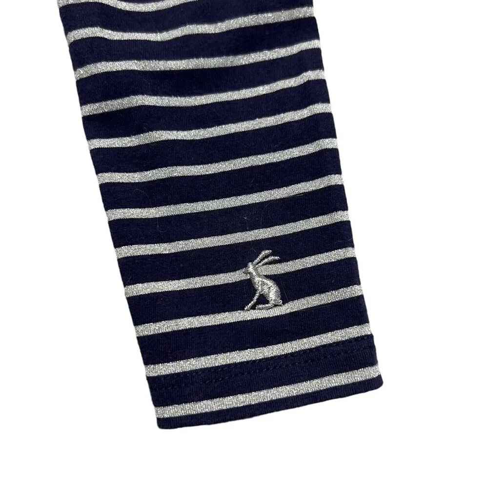 Joules 3Y Navy & Metallic Silver Striped Leggings
